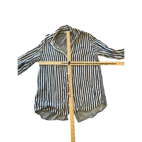 Jane & Delancey Shirt Womens Large Blue White Stripe Rayon Long Sleeve Button Up - Picture 4 of 4